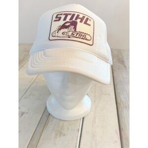 STIHL Chainsaw Logo Trucker Hat White Snapback Mesh Meshback Cap Vintage Style